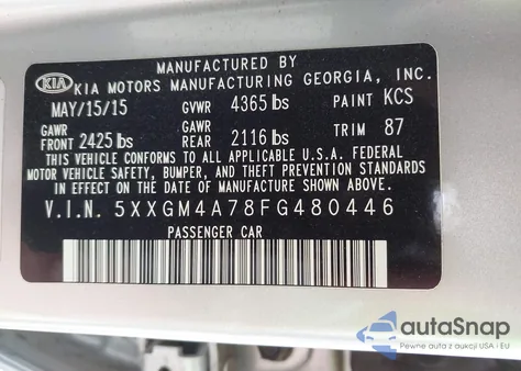 2015 Kia Optima Lx from USA, damaged, VIN 5XXGM4A78FG480446